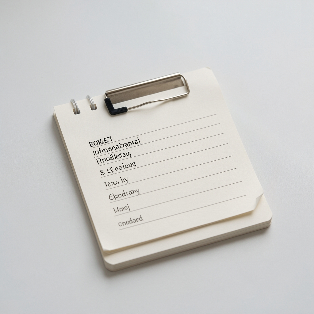 Minimalistyczna etykieta produktu i notes z zapisanymi informacjami o składzie