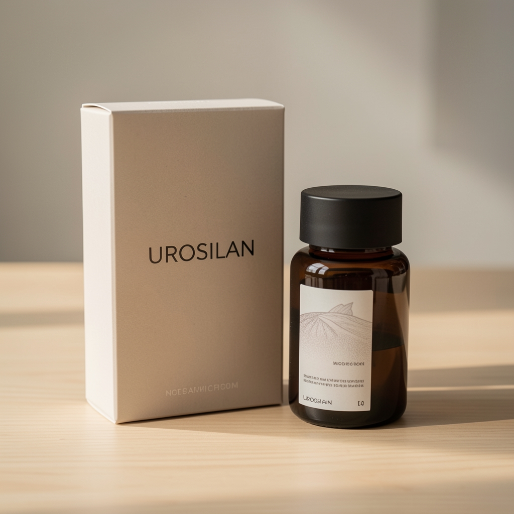 Notes z pytaniami o Urosilan obok eleganckiego opakowania produktu